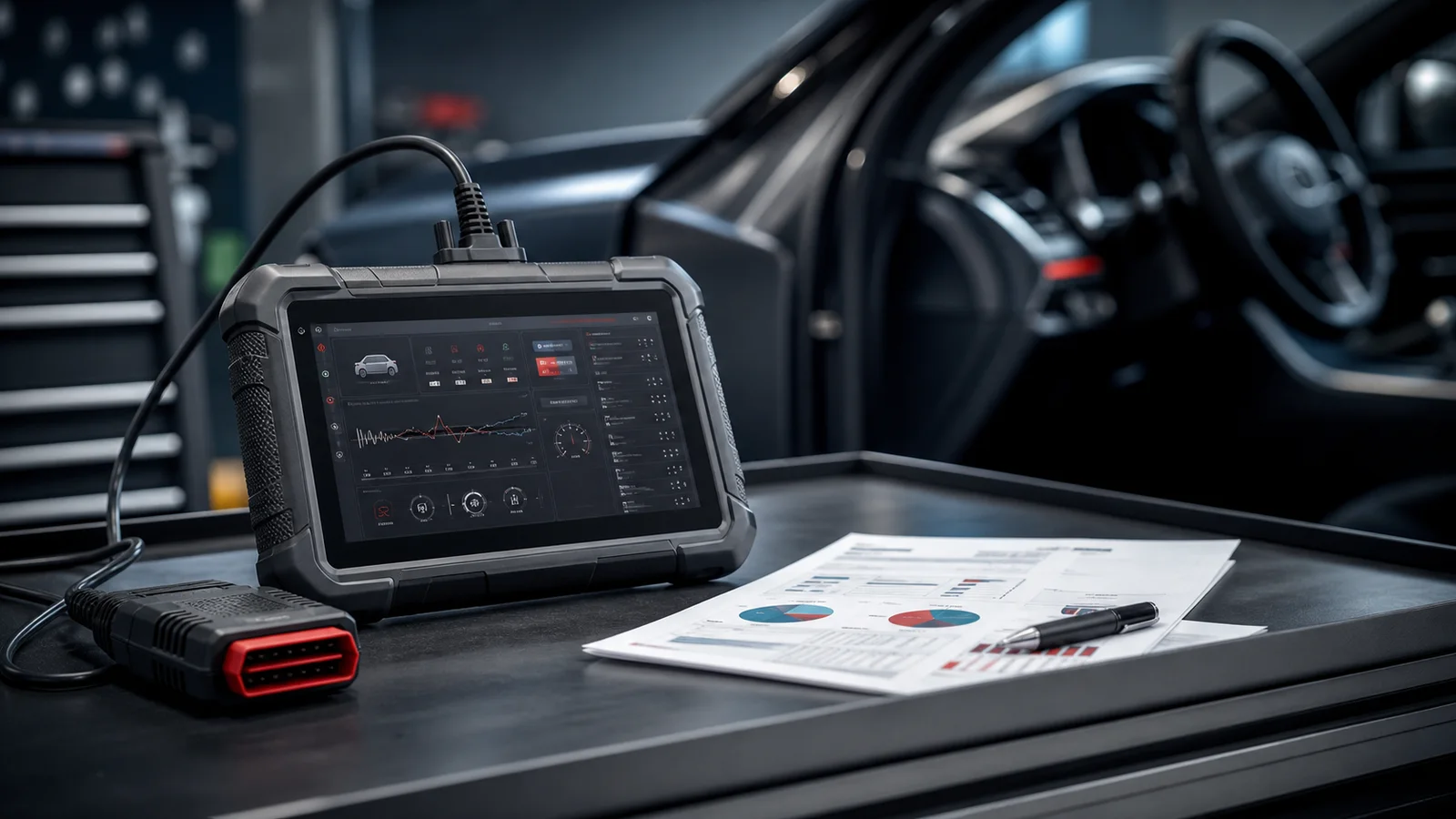 Oto serviste diagnostik tablet, OBD bağlantısı ve fiyat karşılaştırma evrakları