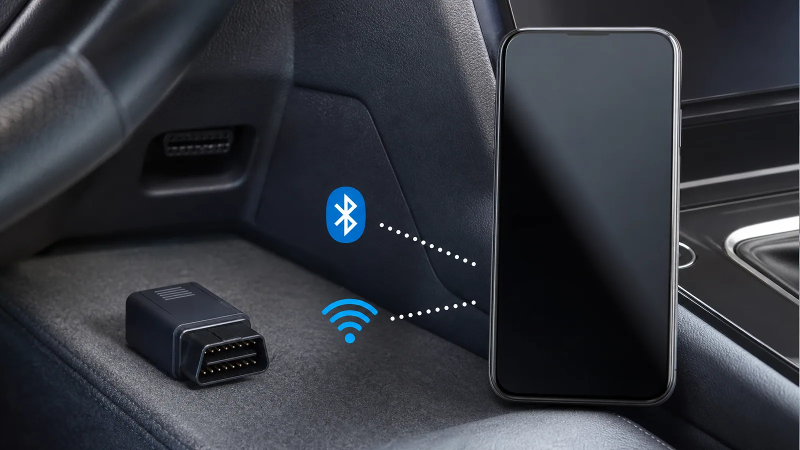 iPhone ile BLE ve Wi-Fi bağlantılı OBD2 adaptör seçeneklerini inceleyen kullanıcı