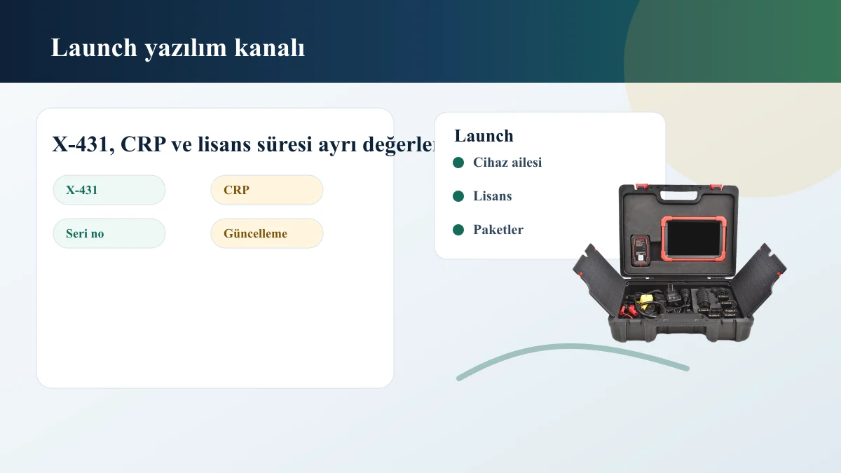 Launch X-431, CRP ve güncelleme kanalı kontrol görseli