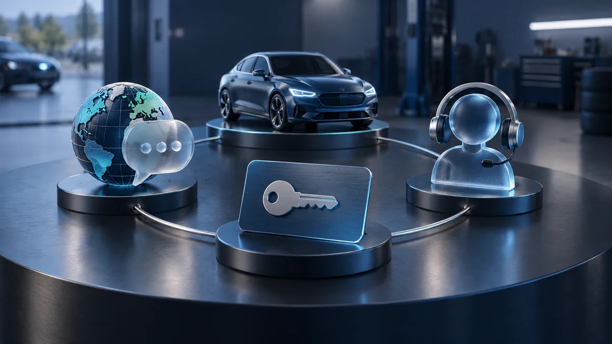 Decision visual representing language option, vehicle scope, technical support, and license conditions together