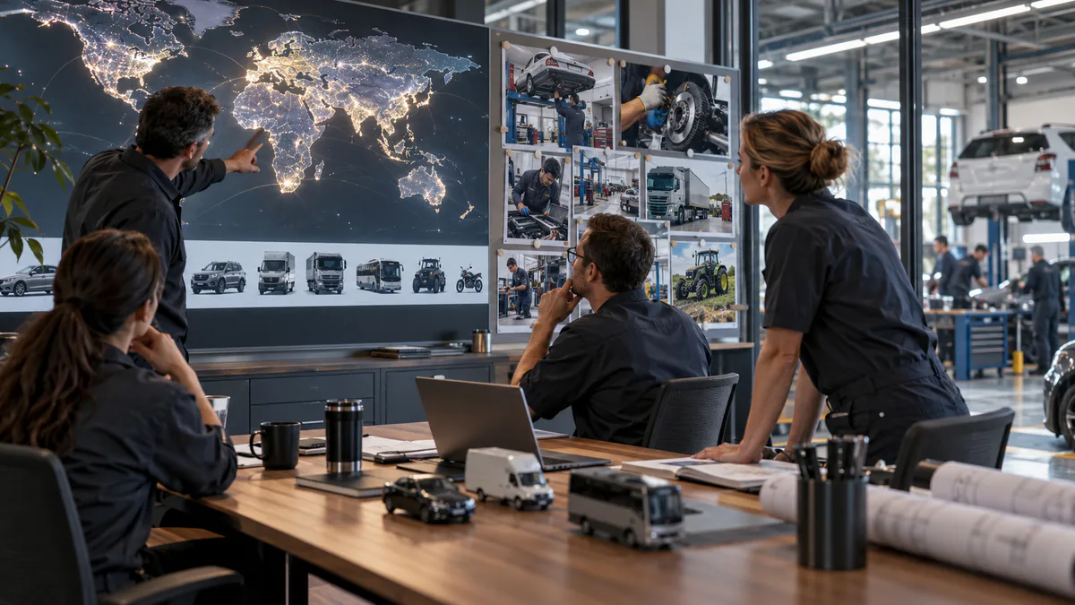 Technical team comparing vehicle fleets and workshop needs in different countries