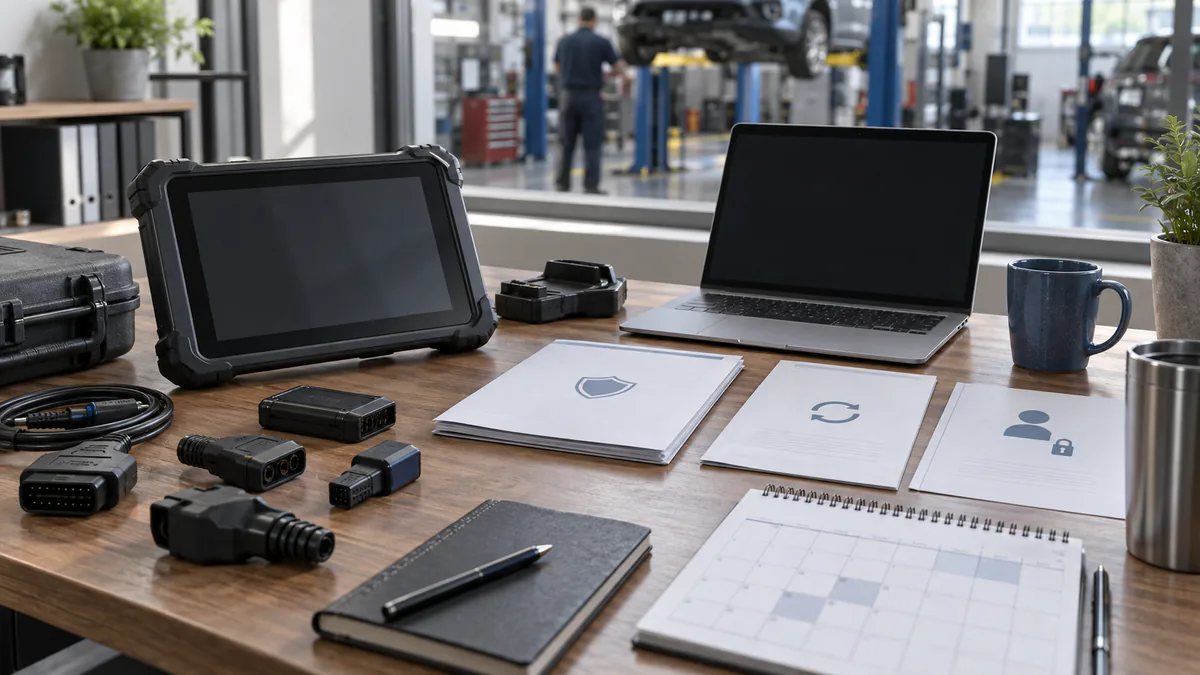 Work desk calculating hardware, license renewal, secure access, adapter, and service downtime together