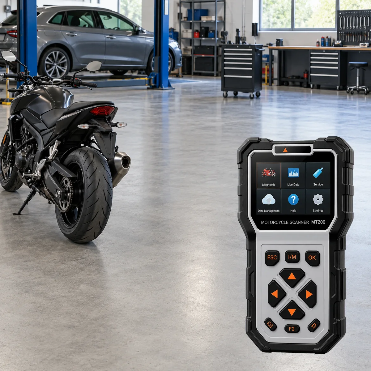 Verified genuine Ancel MT200 device in the context of separating motorcycle and car service areas