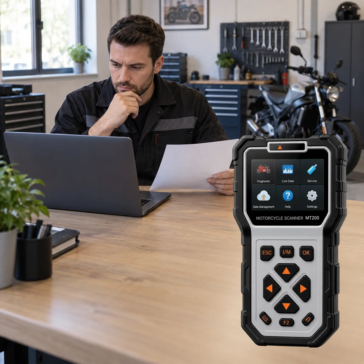 Verified genuine Ancel MT200 device with technician checking software and license terms