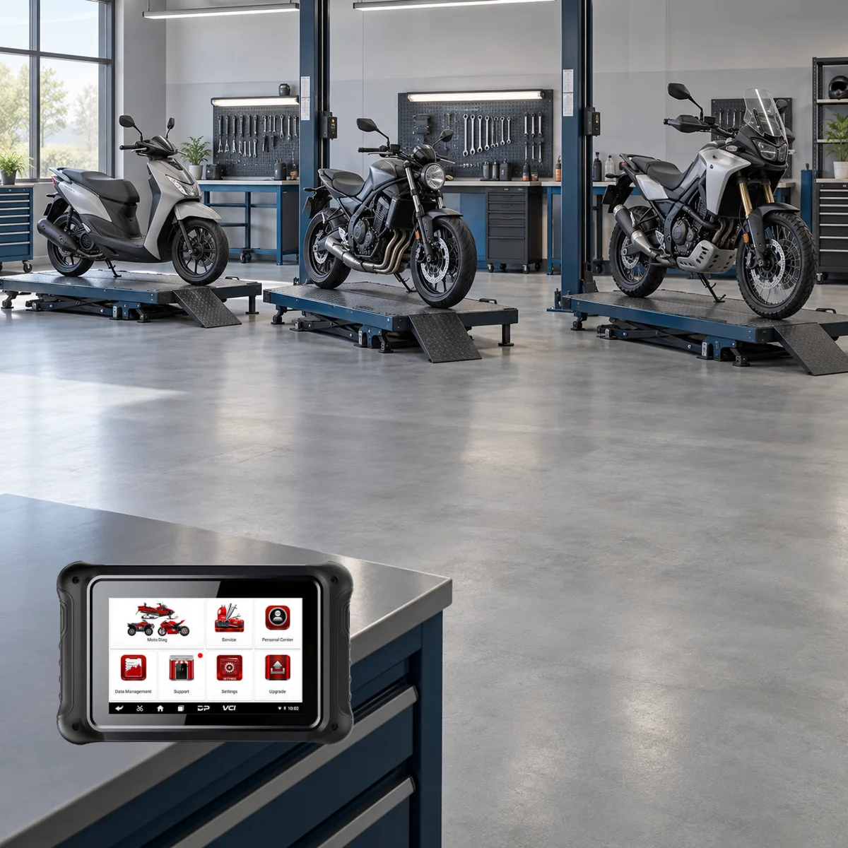 Verified genuine ANCEL MT700 diagnostic tablet representing different classes of motorcycles