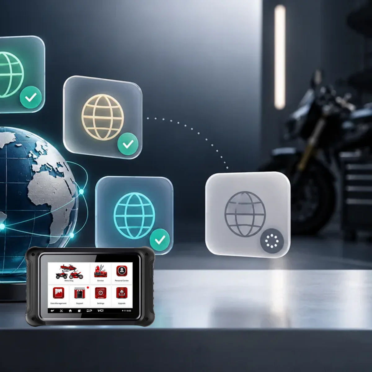 Multilingual interface visual representing the available language options of the software neutrally