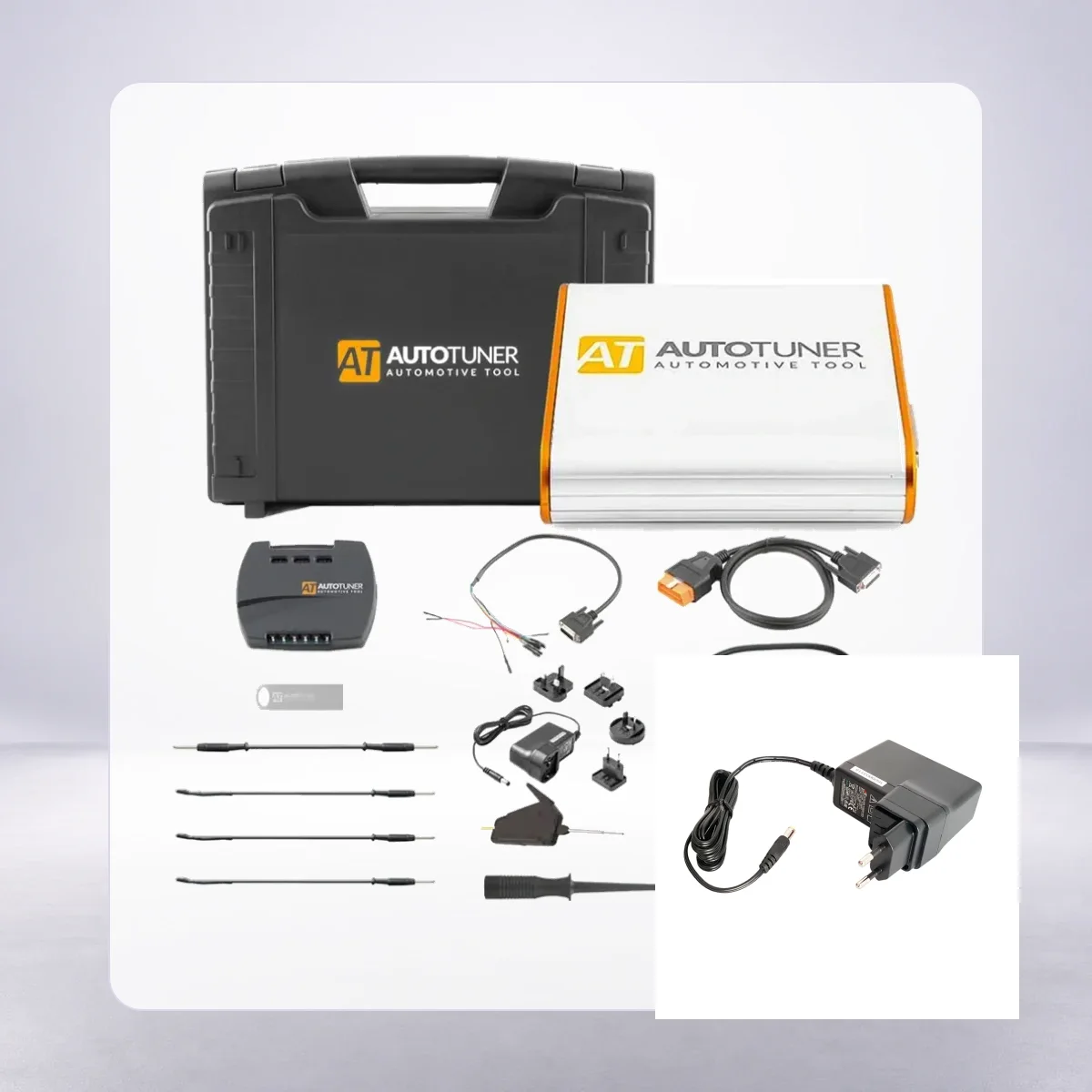 Display of actual AutoTuner standard kit with separate power adapter
