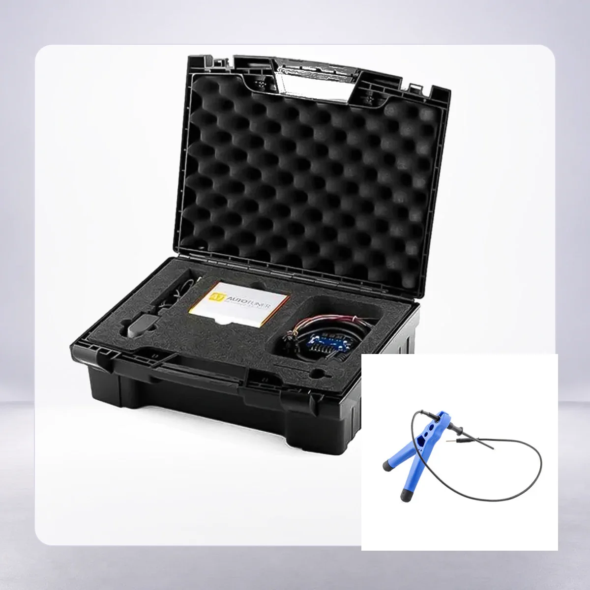 Product view of actual AutoTuner carrying case and probe positioning equipment