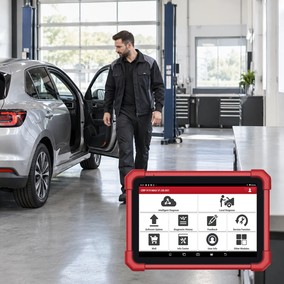 Actual Launch CRP 919 MAX tablet in the context of wireless operation around the vehicle