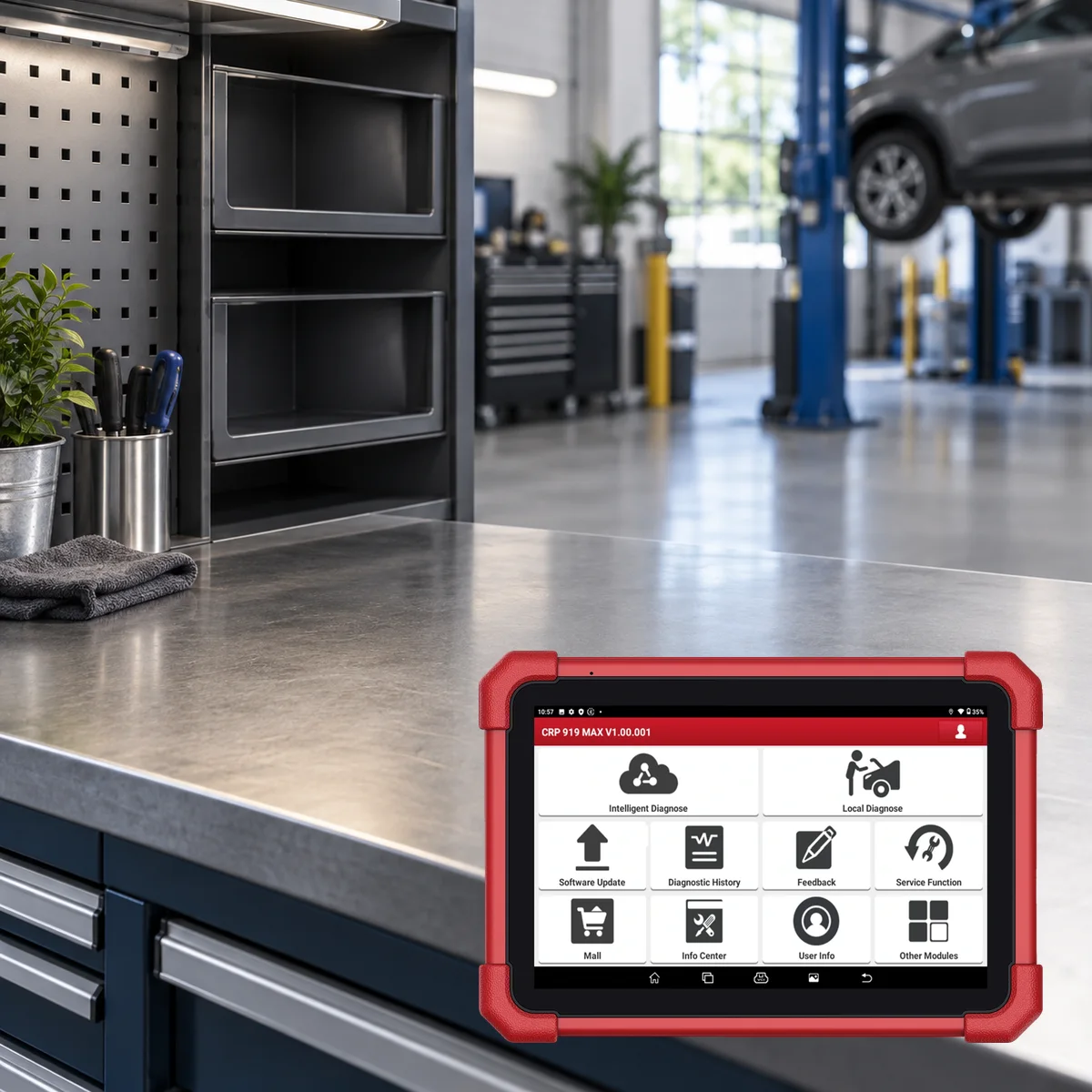 Verified actual Launch CRP 919 MAX tablet on an empty service bench