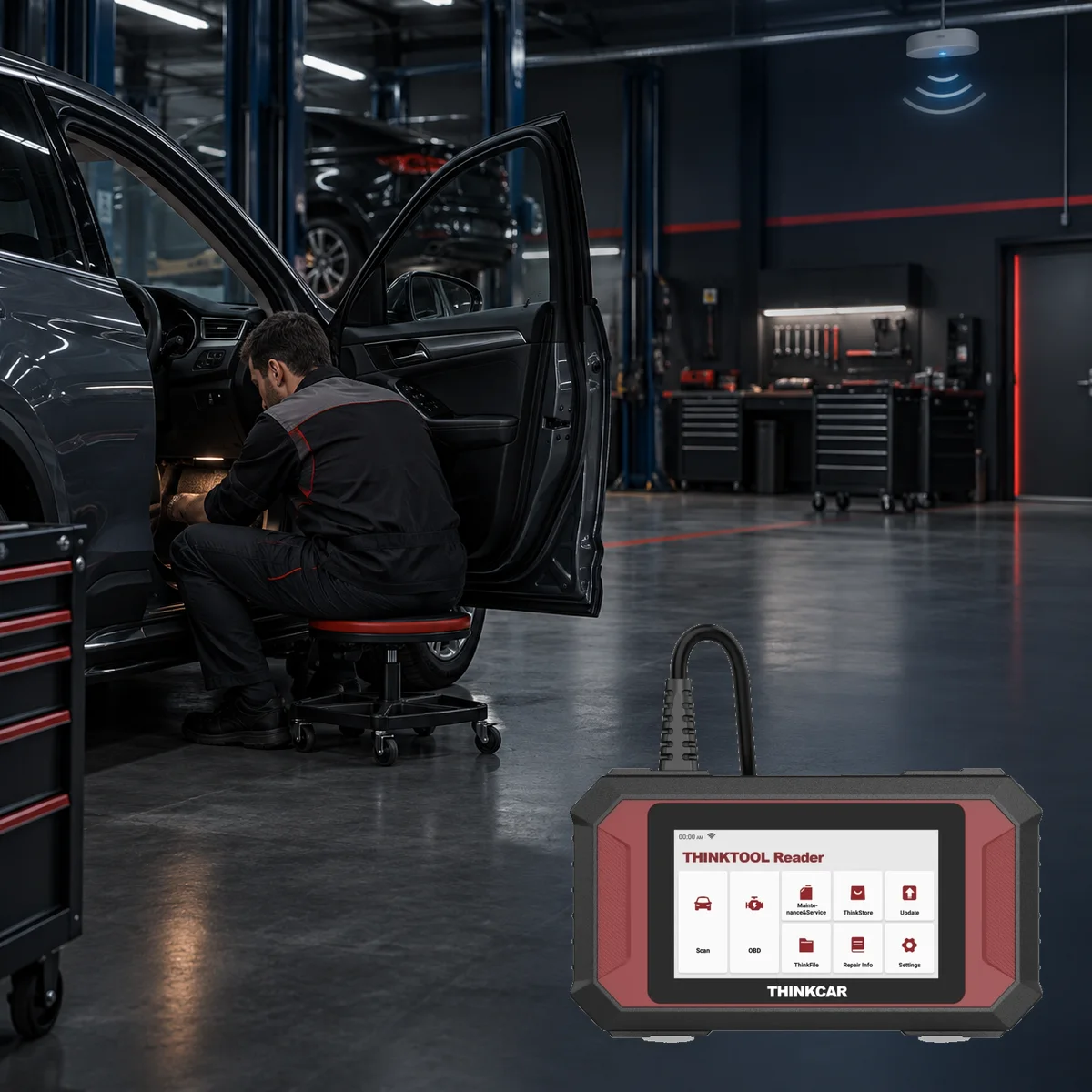 Wired genuine Thinktool Reader 7 device in a vehicle-side service context