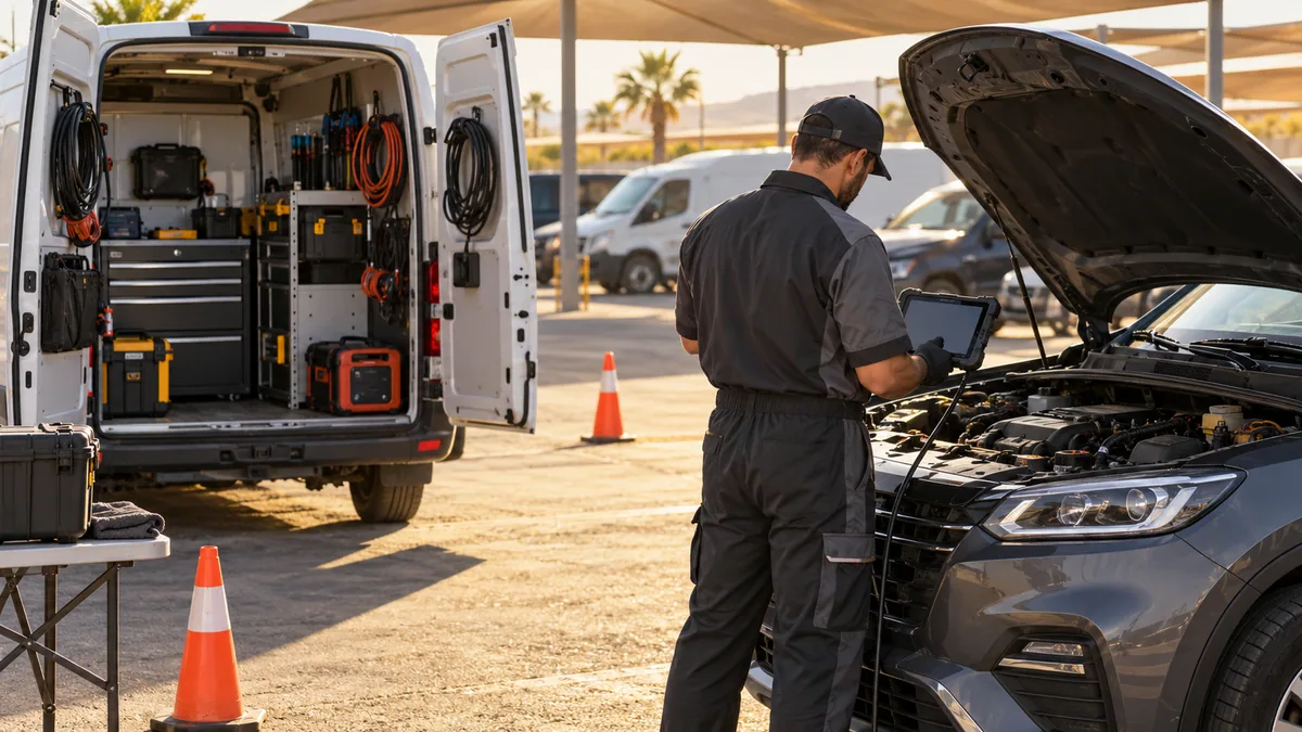 Adana mobil servis arıza tespit cihazı için otomotiv servisinde arıza tespit cihazı kullanılan gerçekçi kapak görseli