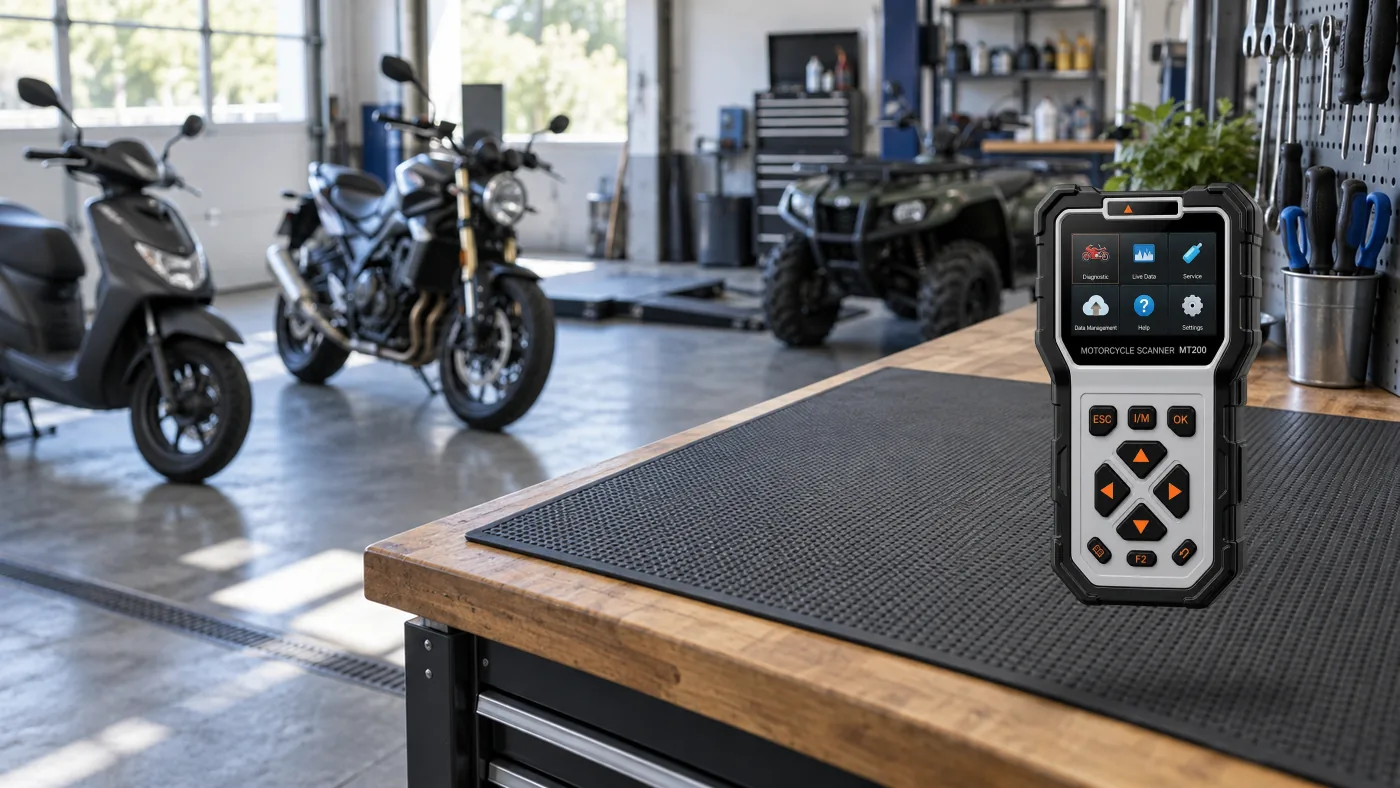 The actual Ancel MT200 device; context of use for scooters, motorcycles, and ATVs