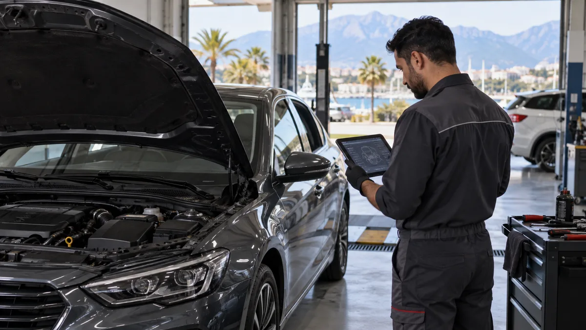Antalya oto ekspertiz tam sistem tarama cihazı için otomotiv servisinde arıza tespit cihazı kullanılan gerçekçi kapak görseli