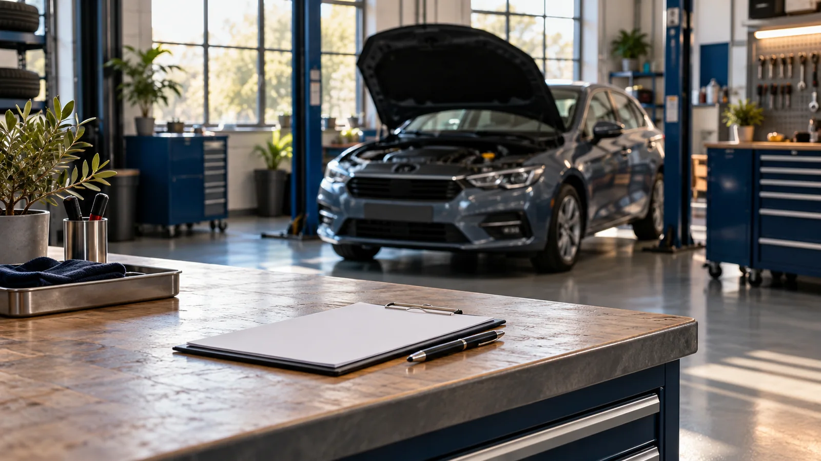 Representative service workshop without devices for throttle body learning guide; AI visual