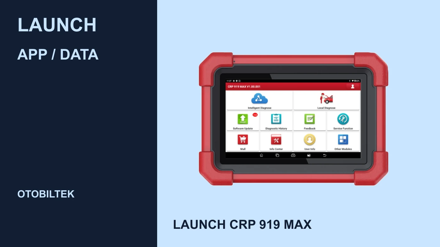 Launch CRP 919 MAX real şəkli ilə LAUNCH nəzarətində cihazın rolu; ekrandakı görüntü bir ölçmə nəticəsi deyil.