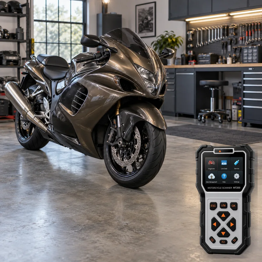 Suzuki Hayabusa sınıfını anlatan logosuz temsili servis sahnesi ve gerçek ANCEL MT200; görsel uyumluluk kanıtı değildir