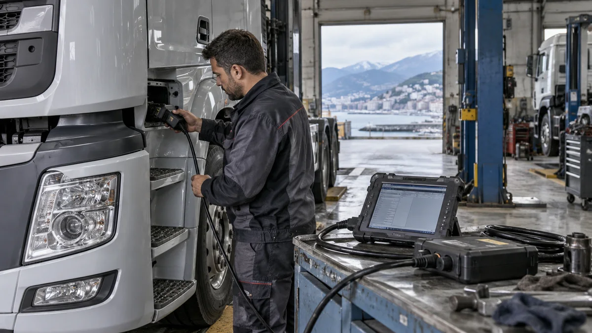 Trabzon ağır vasıta arıza tespit cihazı için otomotiv servisinde arıza tespit cihazı kullanılan gerçekçi kapak görseli