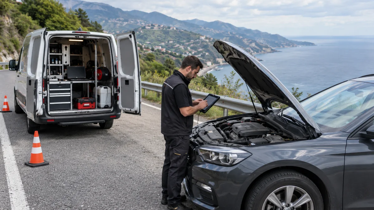 Trabzon mobil servis arıza tespit cihazı için otomotiv servisinde arıza tespit cihazı kullanılan gerçekçi kapak görseli