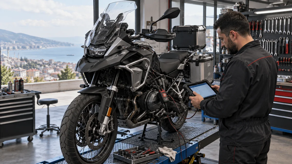 Trabzon motosiklet arıza tespit cihazı için otomotiv servisinde arıza tespit cihazı kullanılan gerçekçi kapak görseli