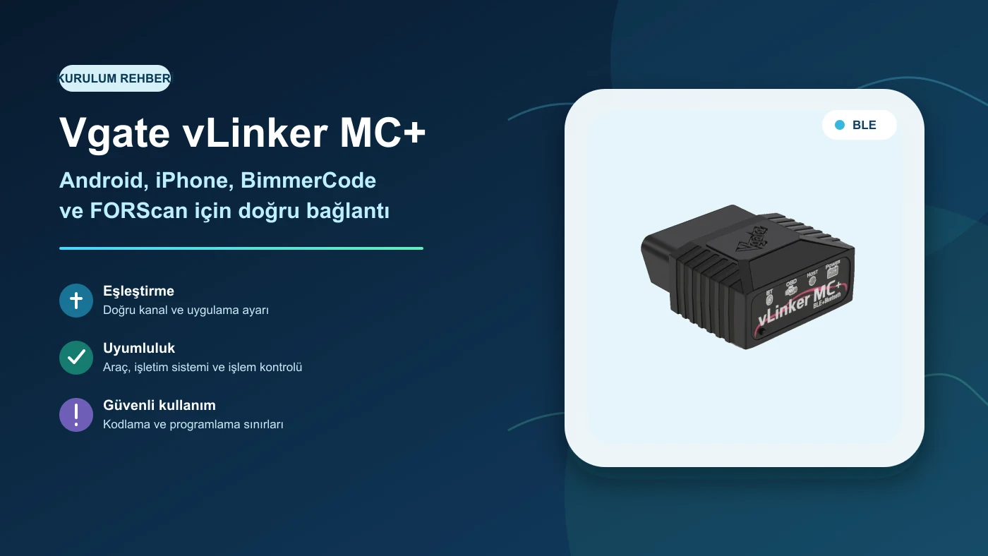 Vgate vLinker MC+ adapter connection guide for Android, iPhone, BimmerCode, and FORScan