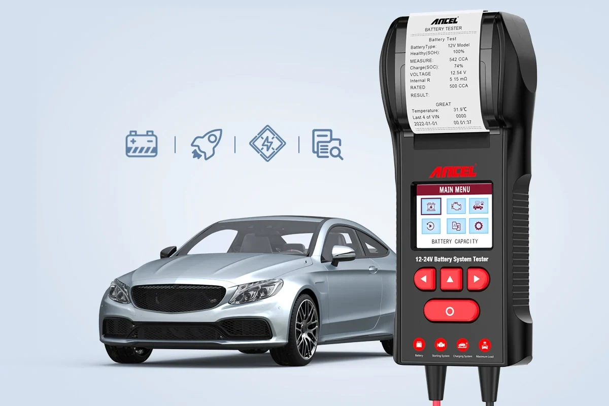 Araç yanında ANCEL BST600 ile marş sistemi testi
