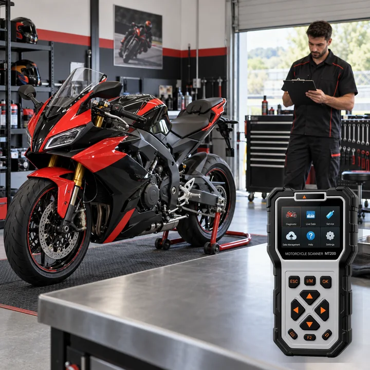 Representative service scene for Aprilia and actual Ancel MT200 product visual