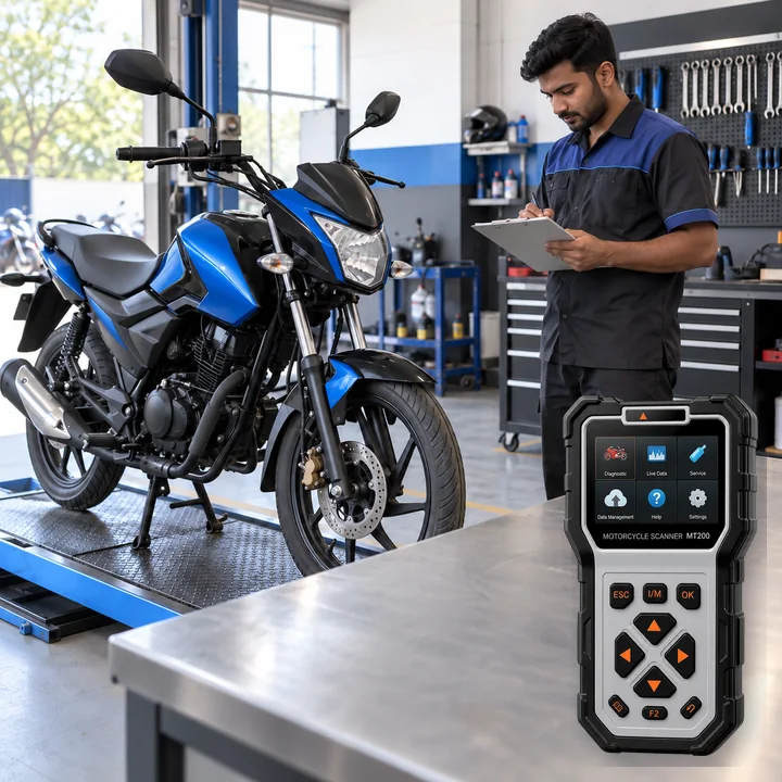 Representative service scene for Bajaj and actual Ancel MT200 product visual