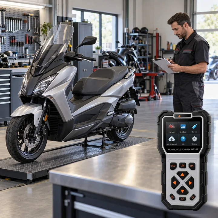 Representative service scene for Kymco and actual Ancel MT200 product visual