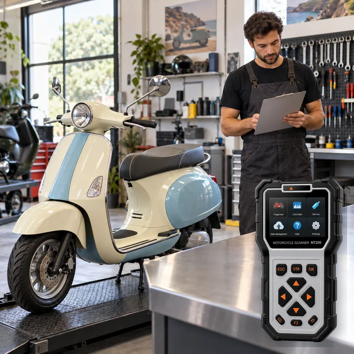 Representative service scene for Vespa and actual Ancel MT200 product visual