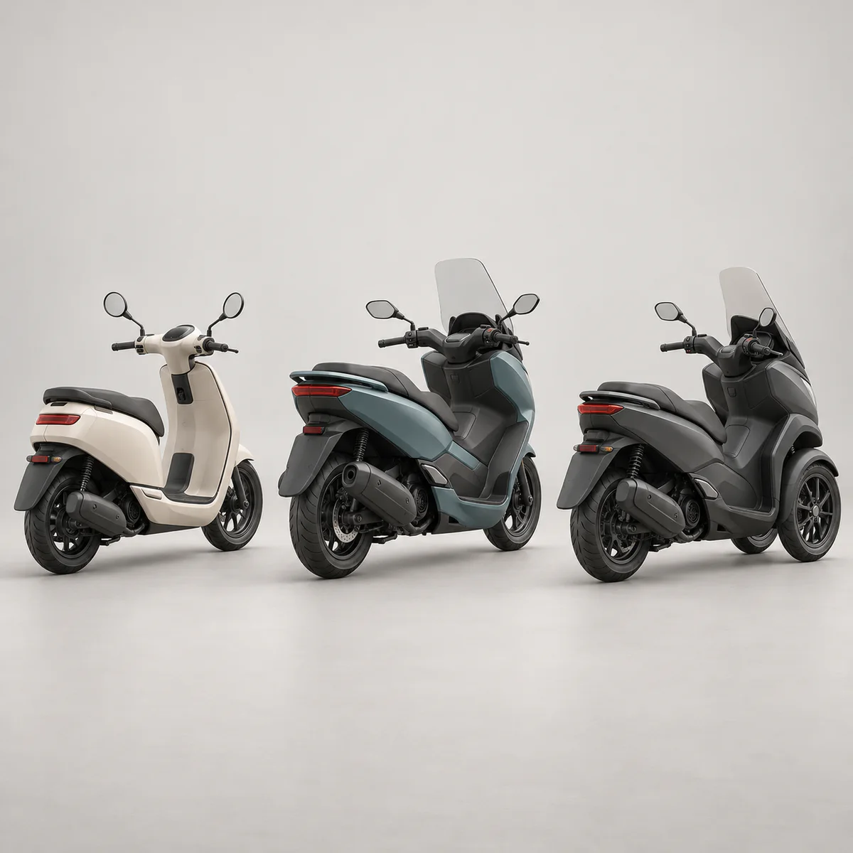 Logoless representation of city, maxi, and three-wheeled scooter classes considered in MT200 selection