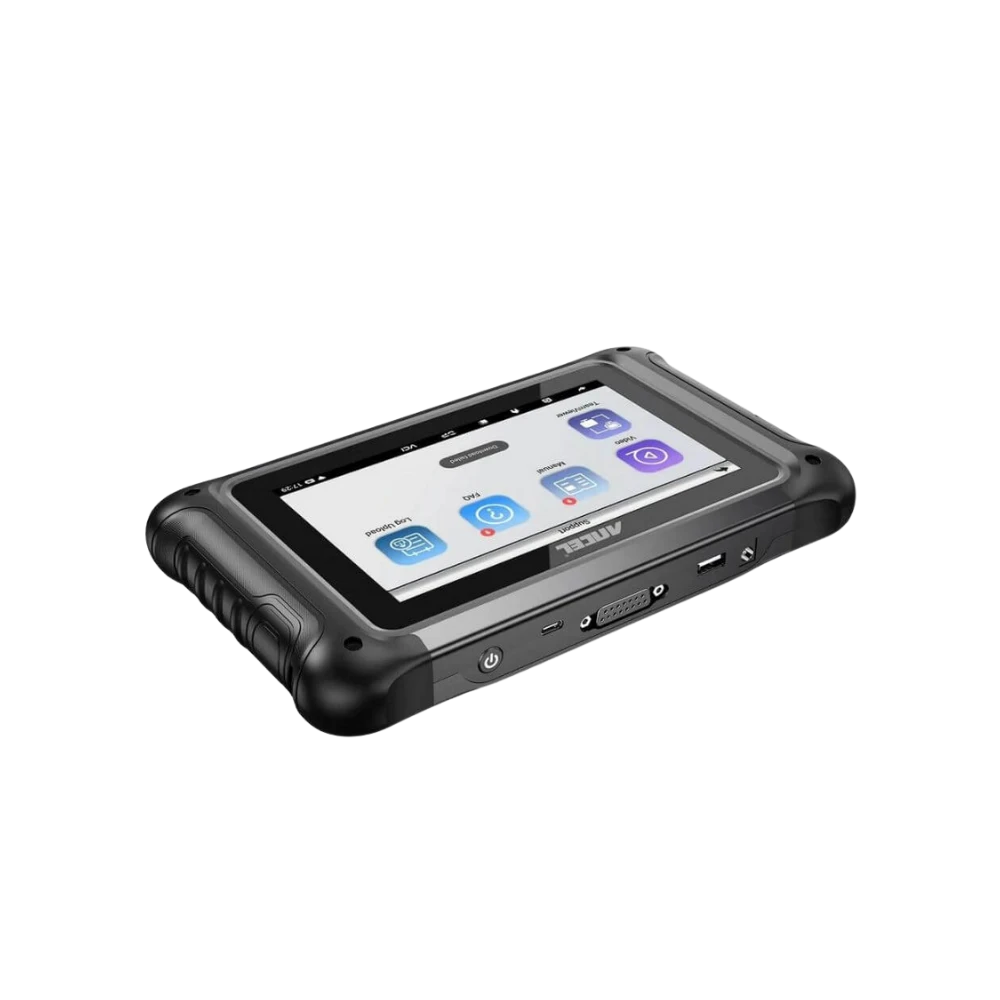 Angled view showing the connection ports of the ancel MT700 tablet