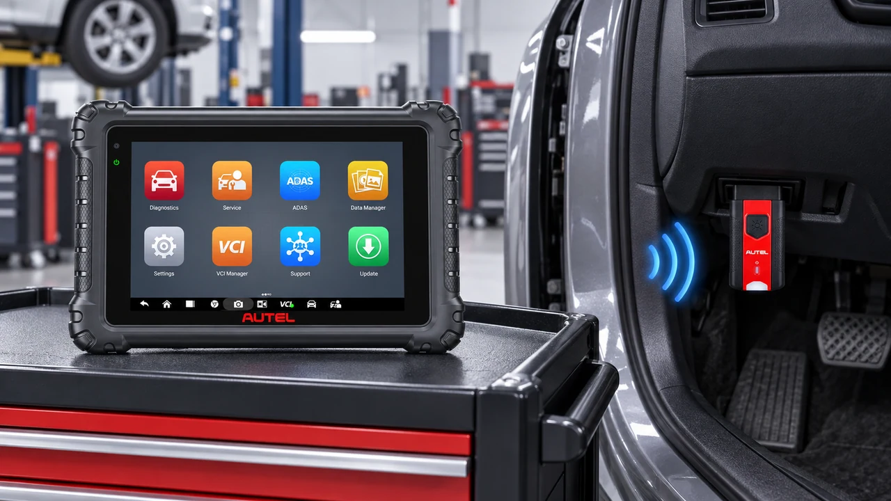 Wireless diagnostic workflow on the vehicle with Autel MS906MAX tablet and MaxiVCI V200