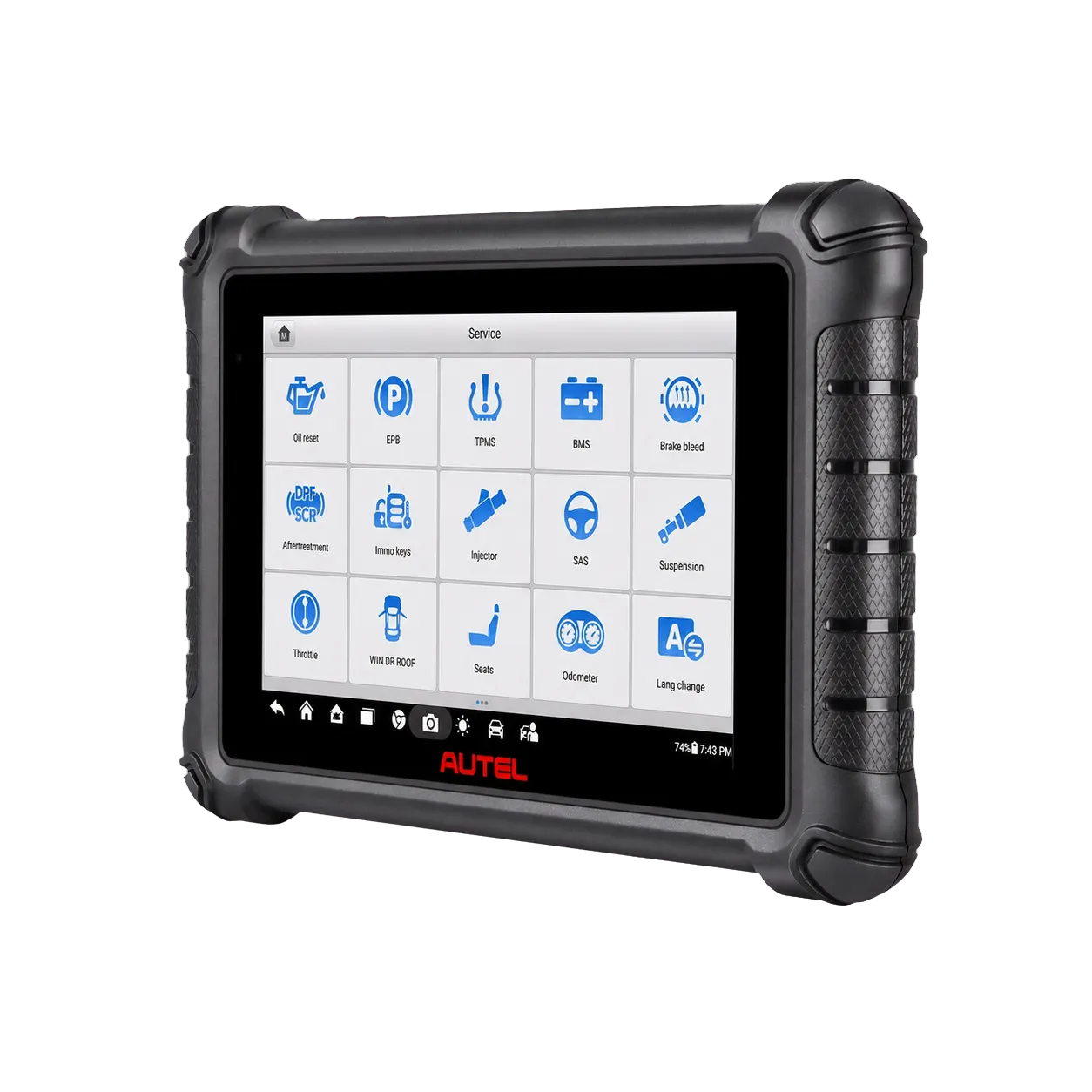 Autel MaxiCheck MX900 servis ekranıyla sağ açılı ürün görünümü