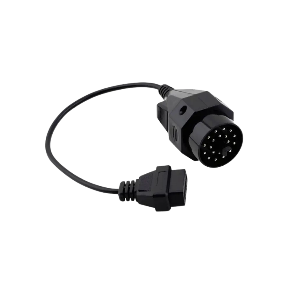 BMW 20 pin OBD dönüşüm kablosu yuvarlak konnektör ve 16 pin soket görünümü