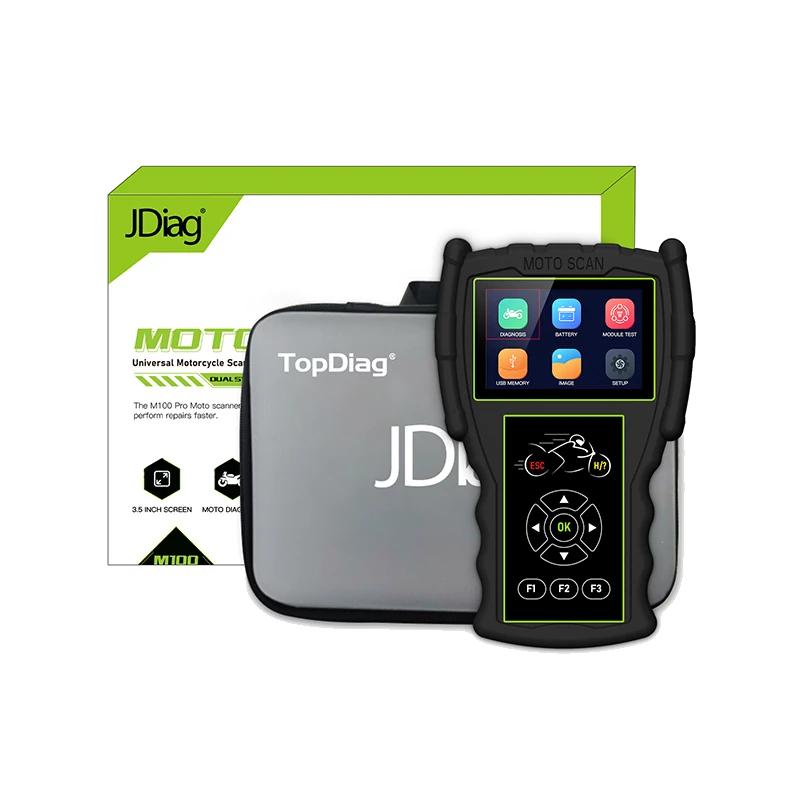JDiag M100 Pro cihaz, taşıma çantası ve ürün kutusu