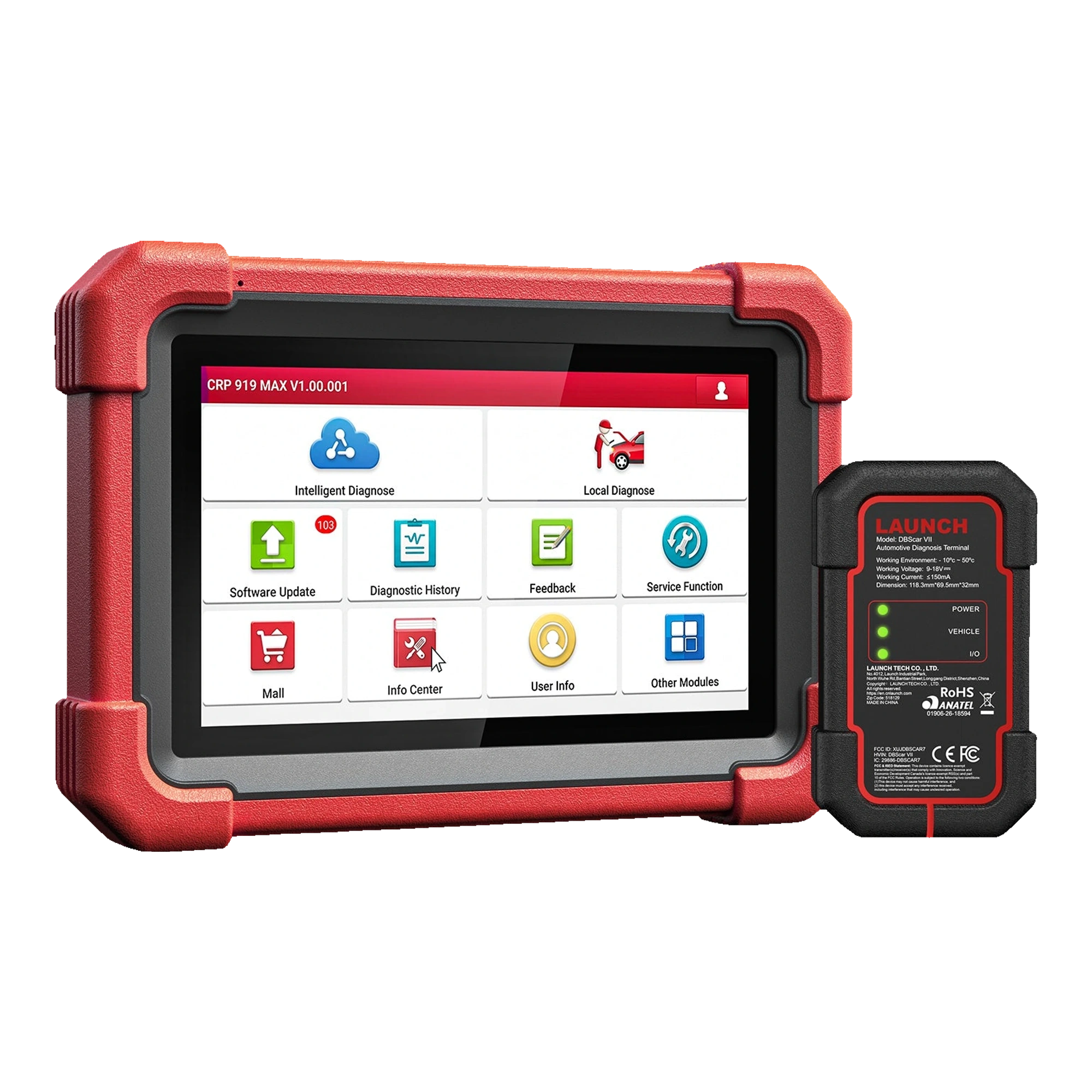 Red diagnostic tablet and DBScar VII wireless VCI