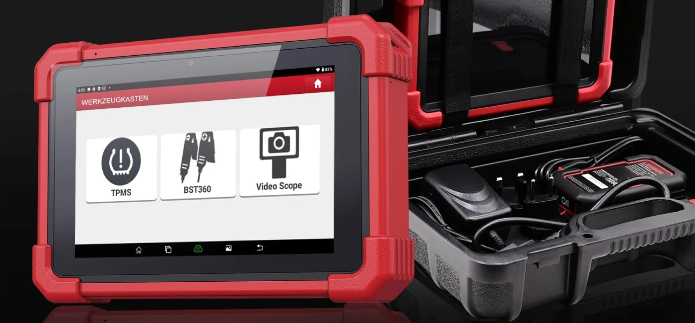 Launch CRP 919 MAX tablet, taşıma çantası ve bağlantı donanımı