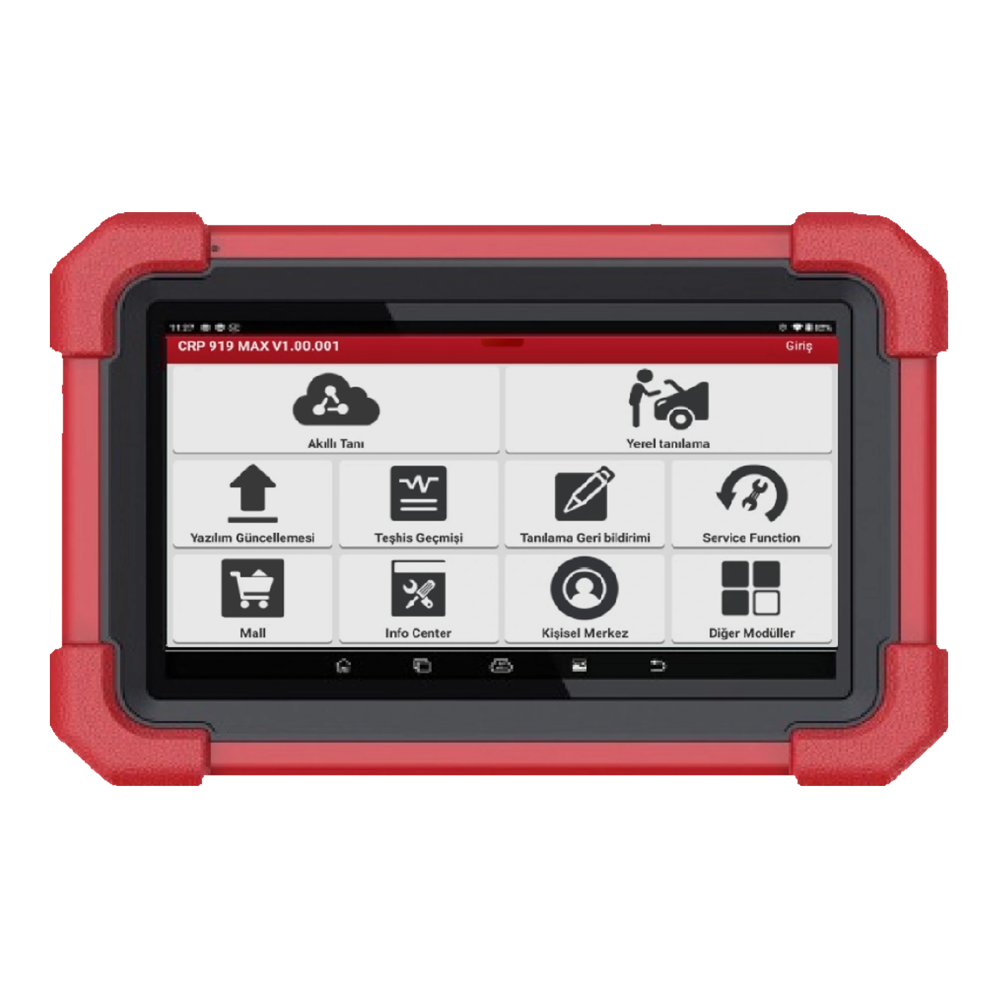 Turkish main menu screen of the diagnostic tablet