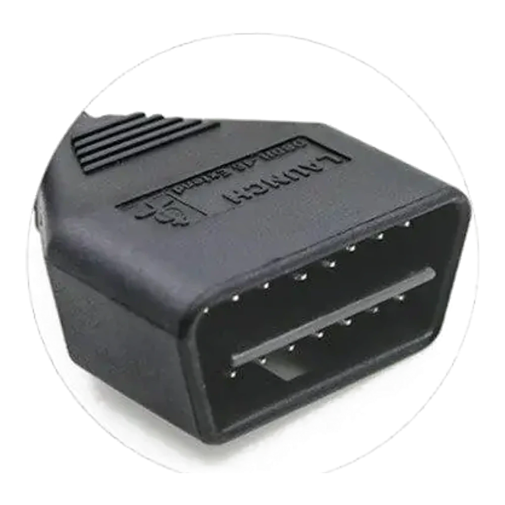 Close-up view of the Launch OBD2 15 cm extension cable's 16-pin male connector