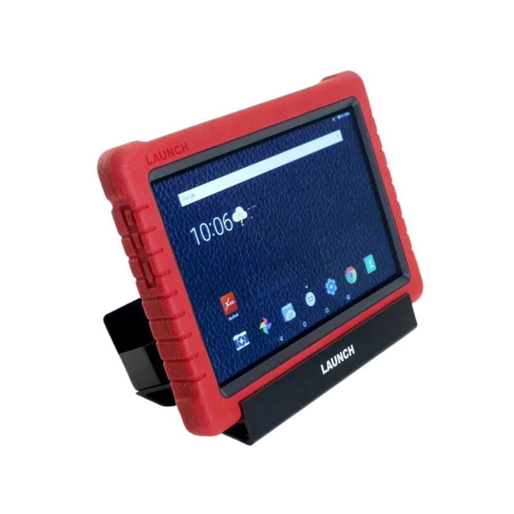 Launch X-431 EURO PRO 4 kırmızı tablet ve arka destek standı