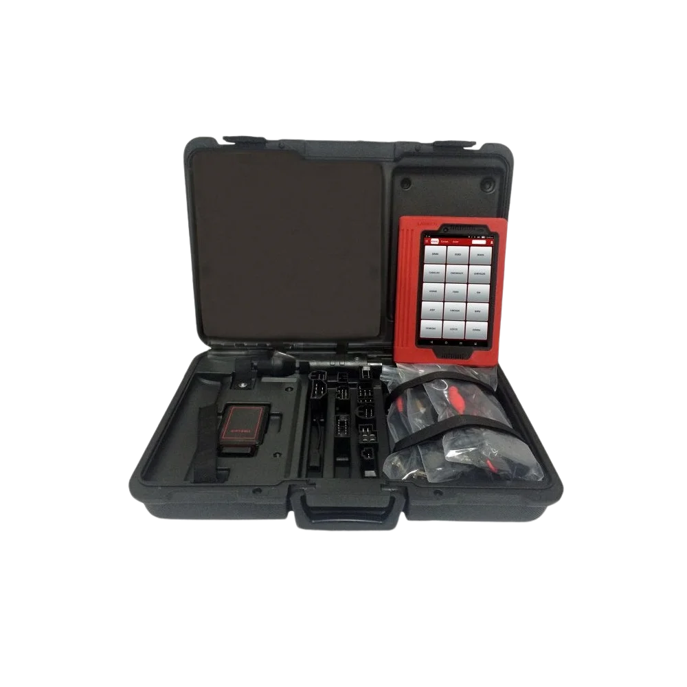Old generation Launch X-431 PRO tablet, interface, cables, and adapter bag