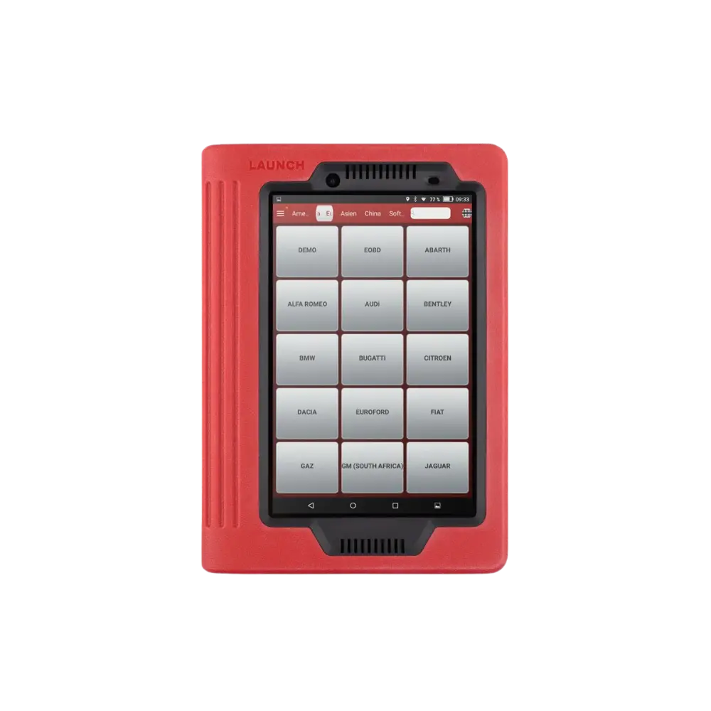Front view of the old generation red Launch X-431 PRO diagnostic tablet