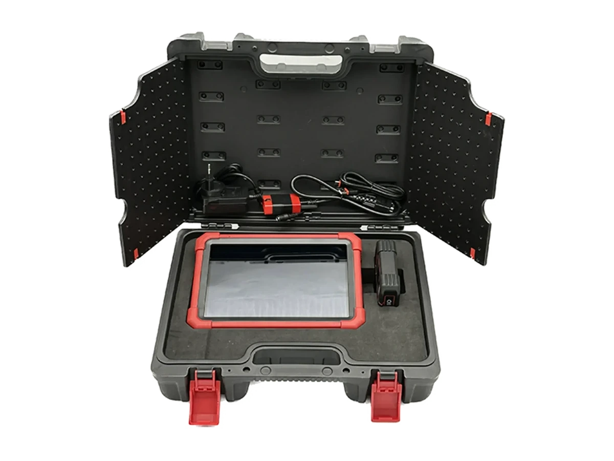 Launch X-431 PRO3 SE tablet, VCI, and connection accessories inside the carrying case