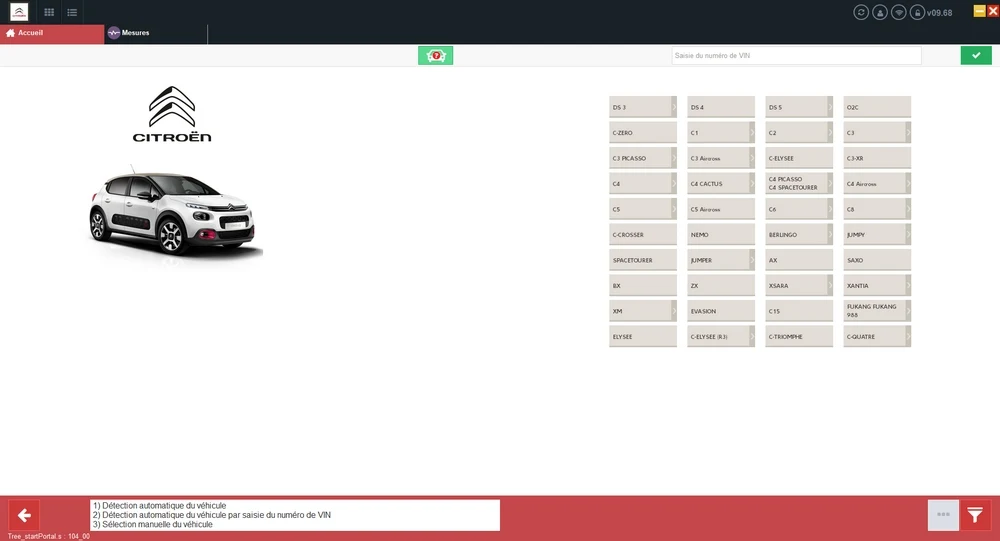DiagBox ekranında Citroën araç model seçimi