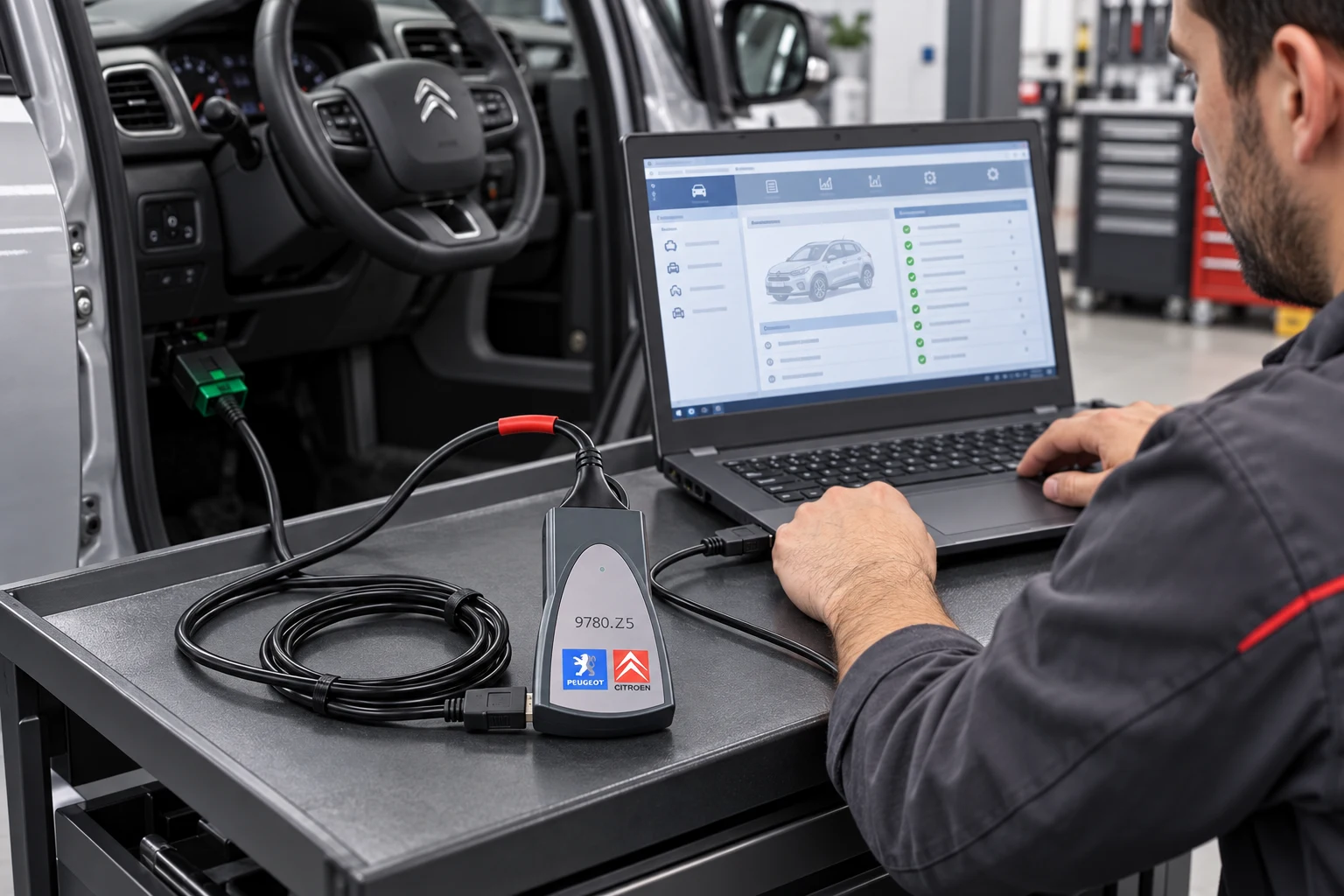 Lexia 3 DiagBox arıza tespit cihazının Citroën araçta Windows bilgisayarla kullanımı