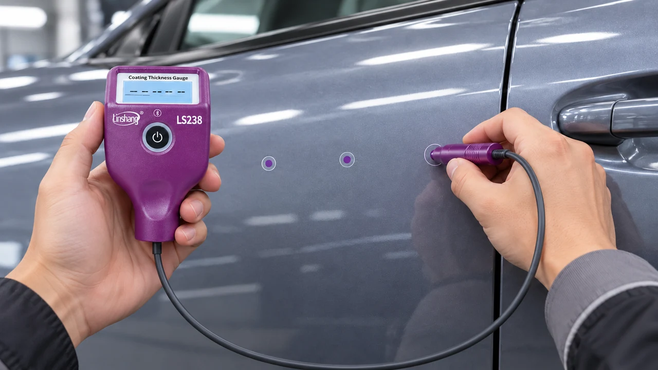 Sequential paint thickness measurement on vehicle bodywork with Linshang LS238 external probe