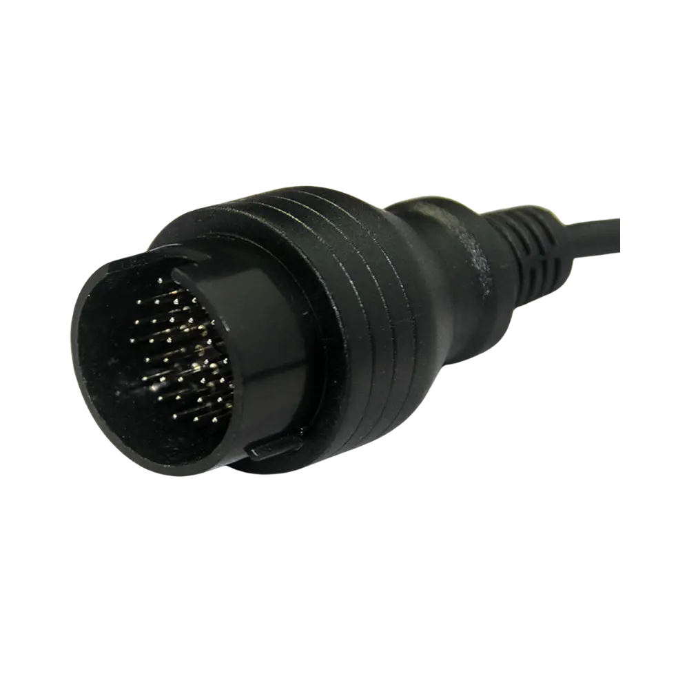 Close-up view of the old type round 38-pin diagnostic socket in Mercedes vehicles