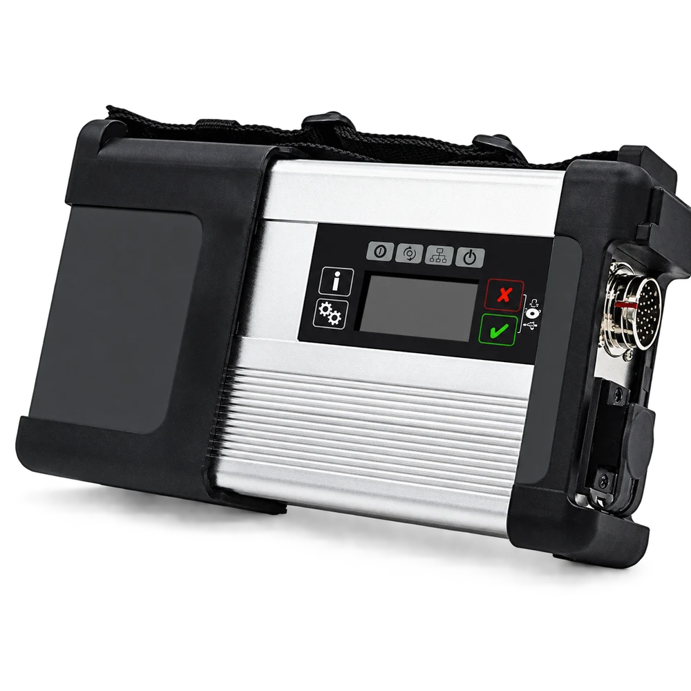 SD Connect C5 Compact 5 cihazının önden açılı görünümü ve durum ekranı