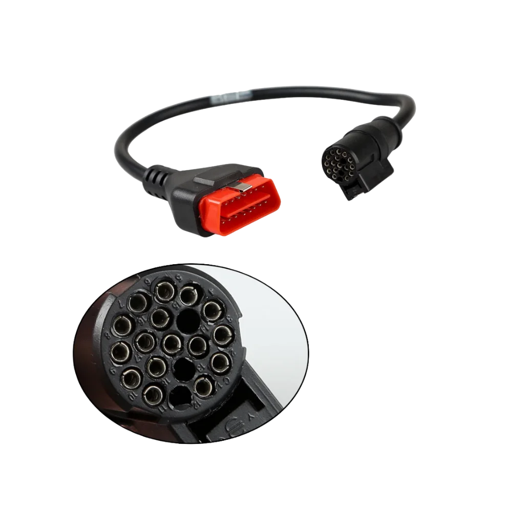 CAN Clip kablosunun OBD2 ve çok pinli yuvarlak soket yakın görünümü